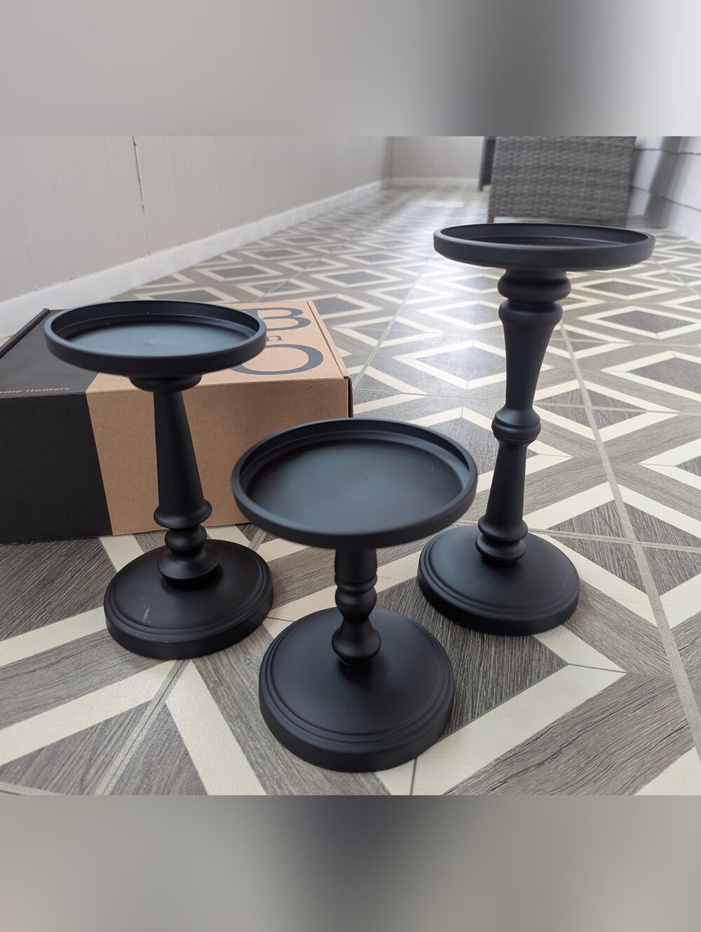Set Of 3 Black Pillar Candle Holders